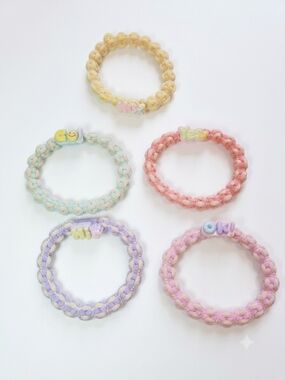 Pastel Braided Letter Bead Hair Ties for Kids - Set of 5